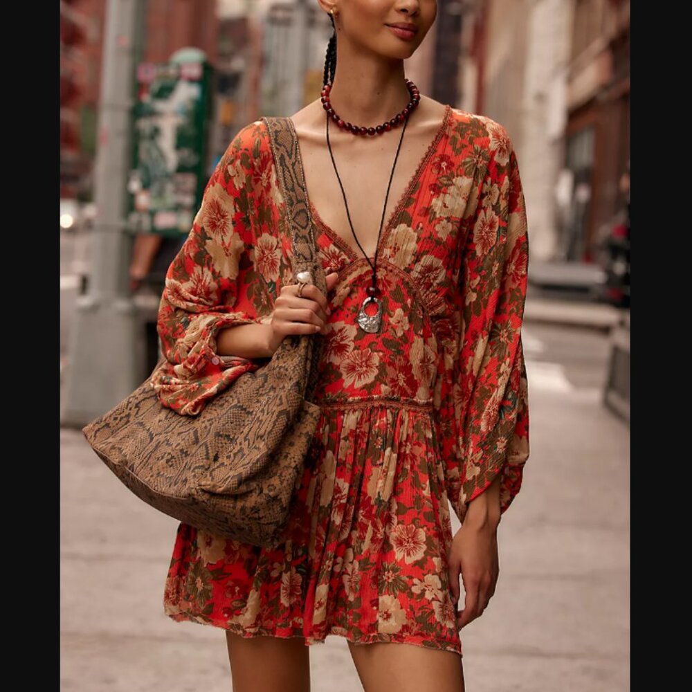 NWT Sweet Dreams Printed Mini Dress Color Coral Koi Combo